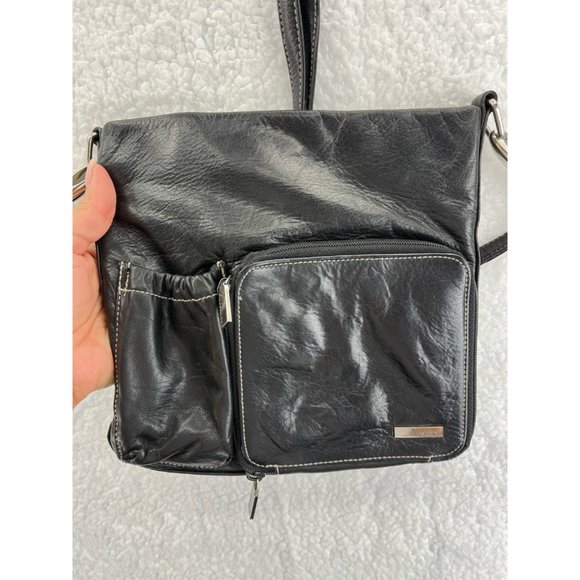 Perlina New York Womens Crossbody Bag Black Pockets Detachable Strap Zipper S - Picture 8 of 9